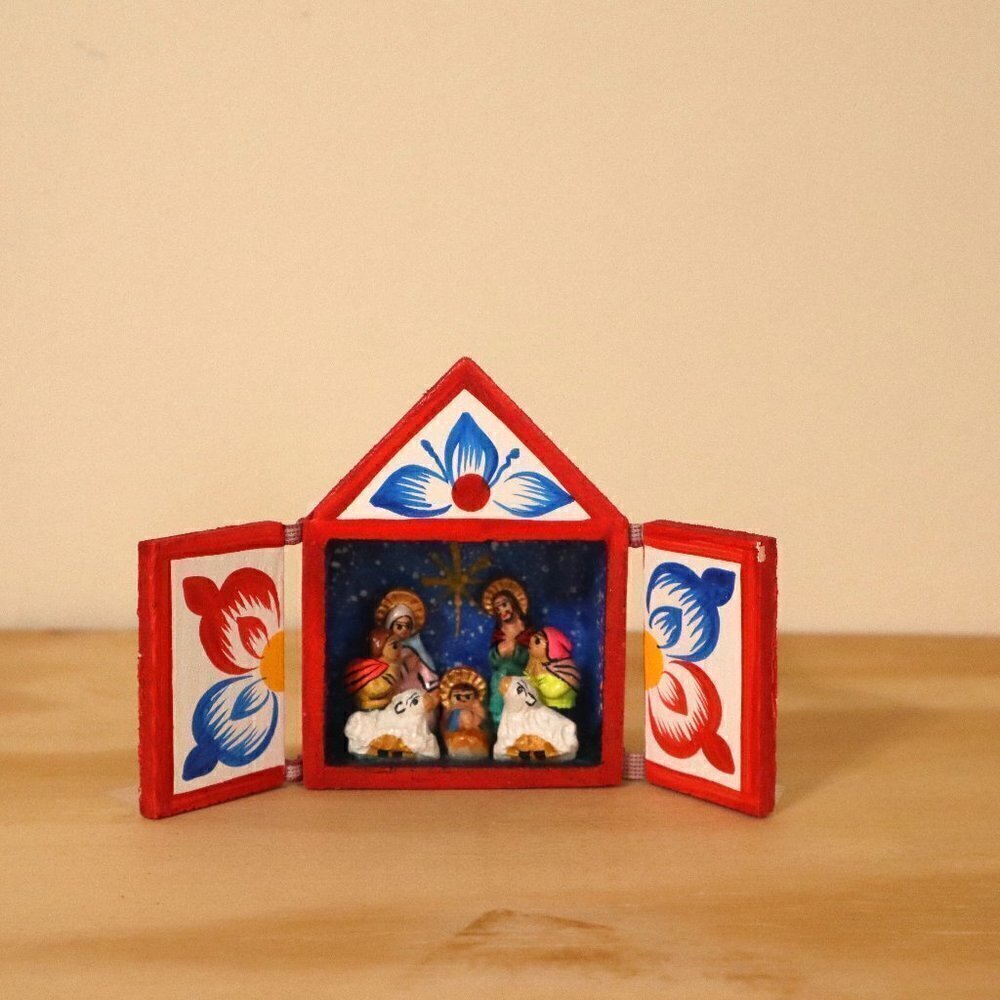 Nativity Scene Miniature Diorama Retablo Wood Box 3"‎ Tall